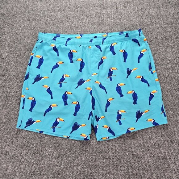 LRD Swim Trunk Shorts Mens 2XL Blue Toucan Print Swim Wear Mesh Lined Drawstring - Picture 1 of 8